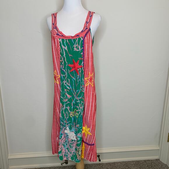 Lightweight Bright Striped Lace Embroidered Dress Coverup Cottage Small Medium - Picture 1 of 11
